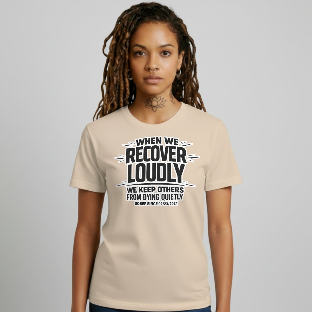 We Do Recover Sober T Shirt fit detail (view 19)