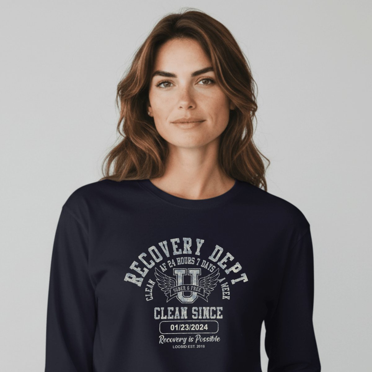 Recovery Dept 24/7 Long Sleeve T-shirt with Custom Recovery Date | Clean Shirt