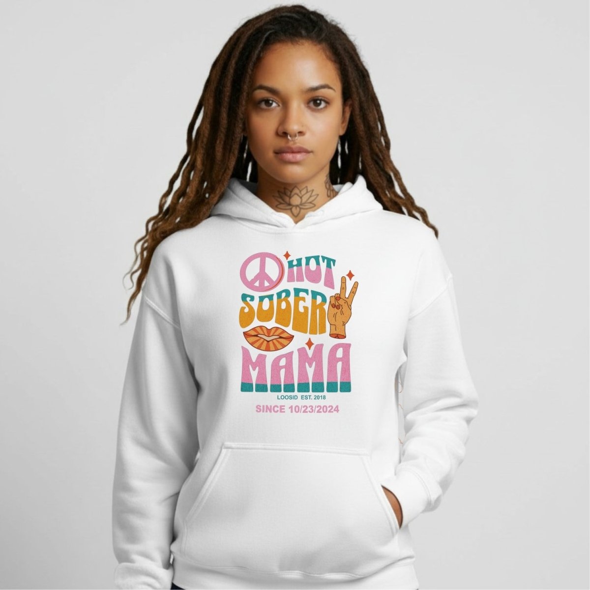 Hot Sober Mama Recovery Hoodie lifestyle view (view 5)