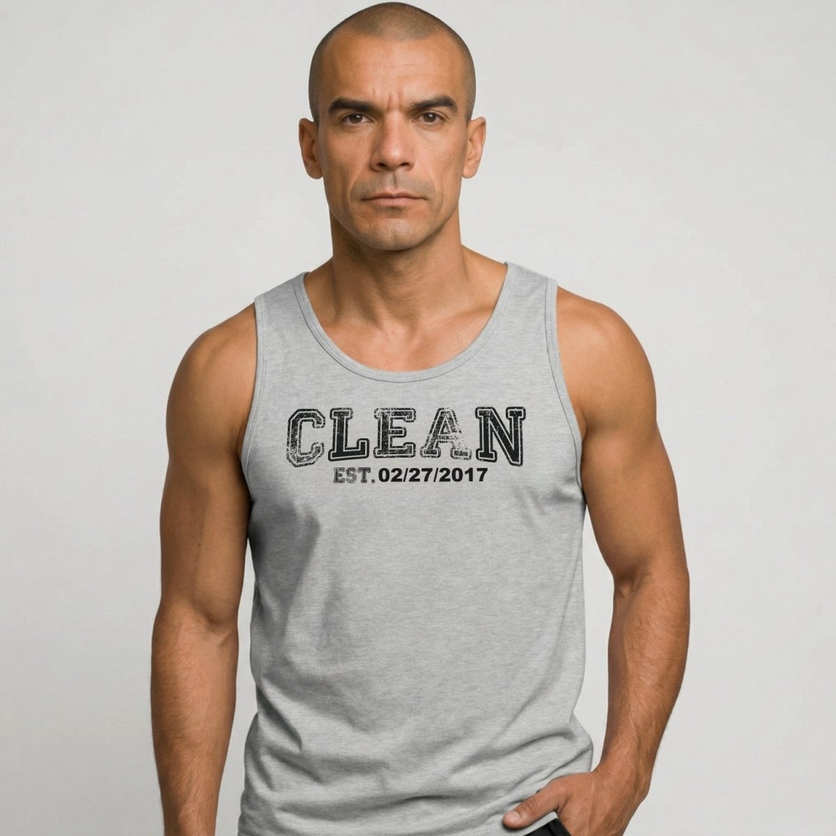 Clean Men's W Personalize Recovery Date Sober Tank Top side view (view 16)