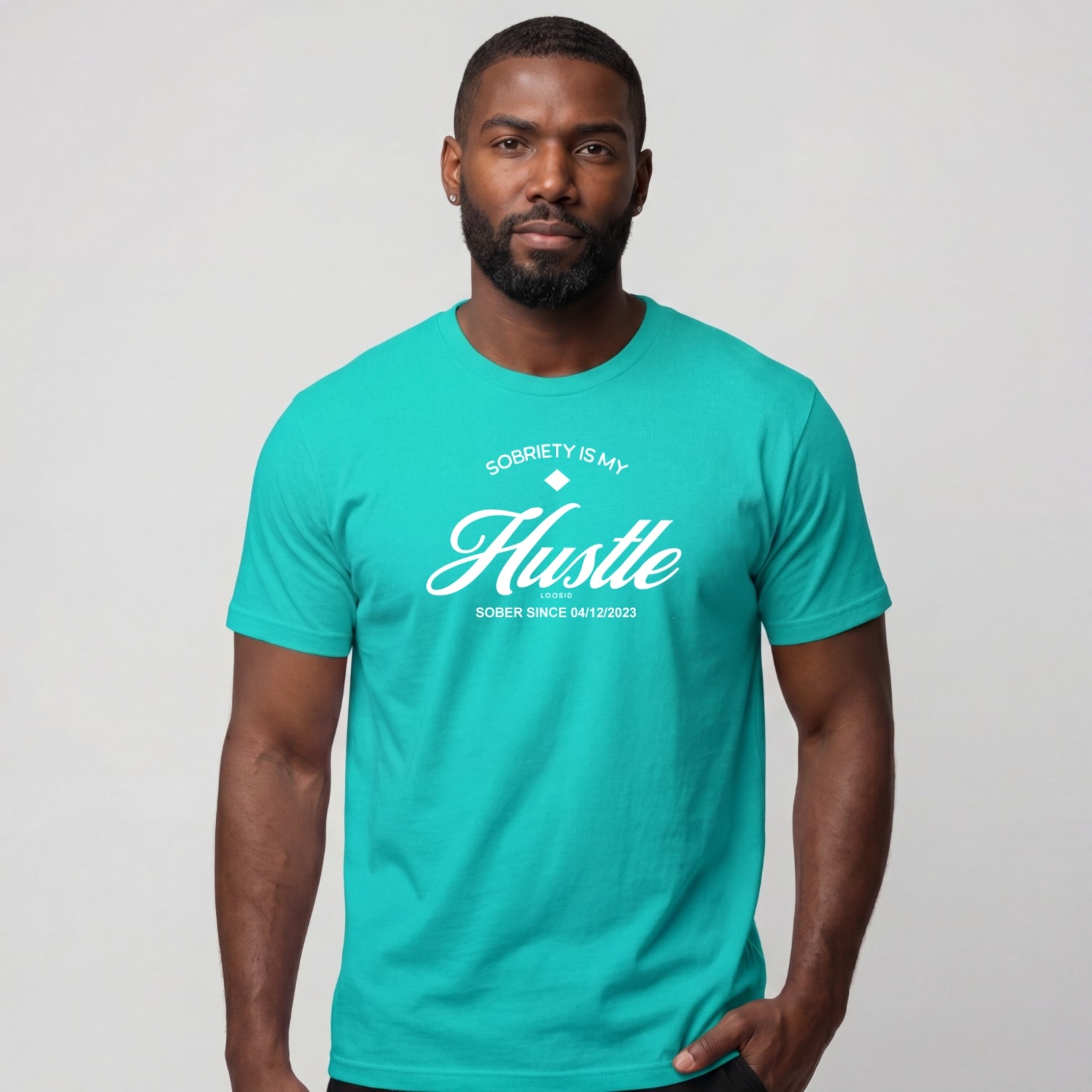 Hustle Men's Relaxed Sober T Shirt w/Personalize Sober Date