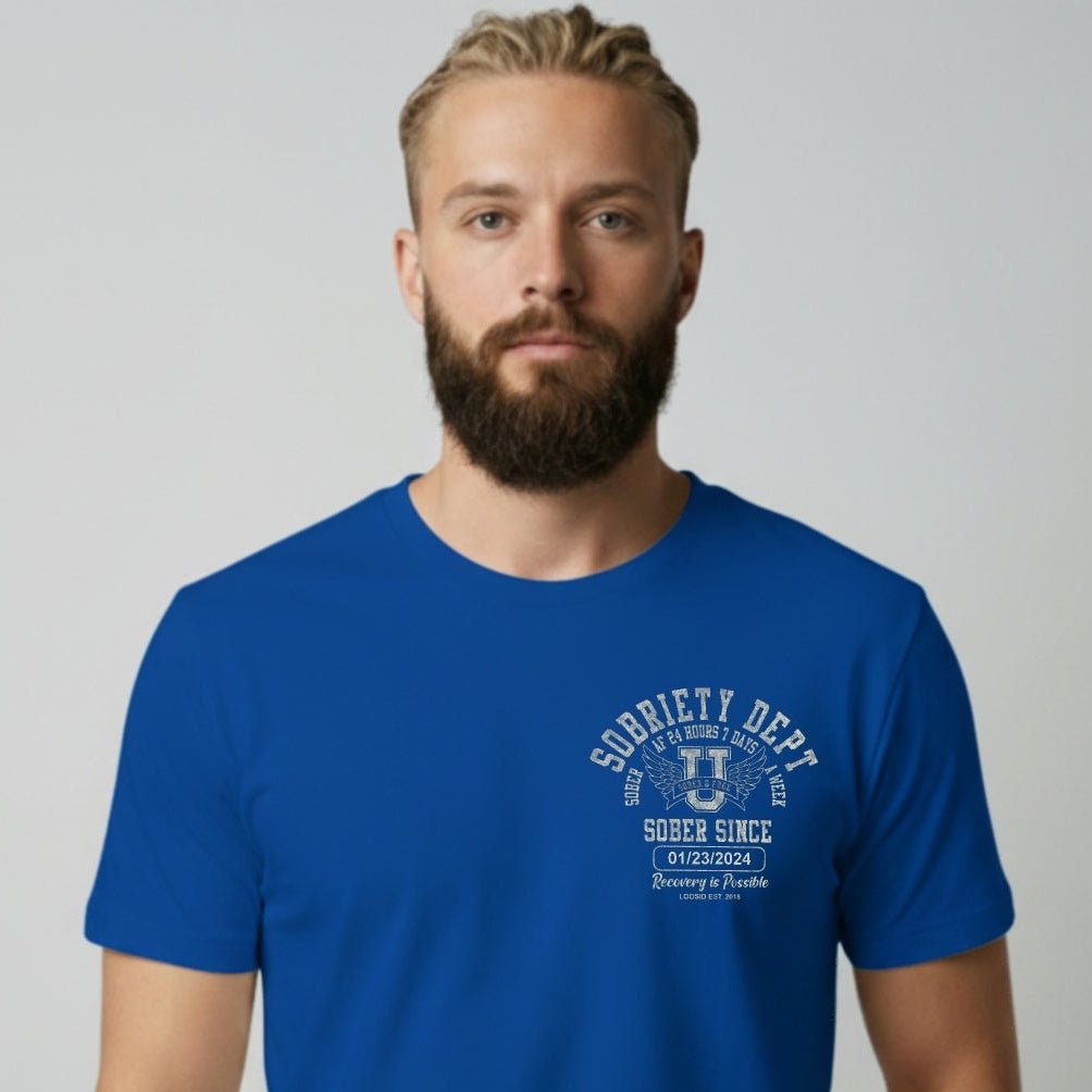 Sobriety Dept 24 7 Sober T Shirt close-up view (view 2)