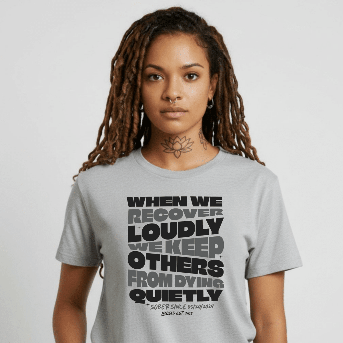 When We Recover Loudly Sober T Shirt fit detail (view 19)