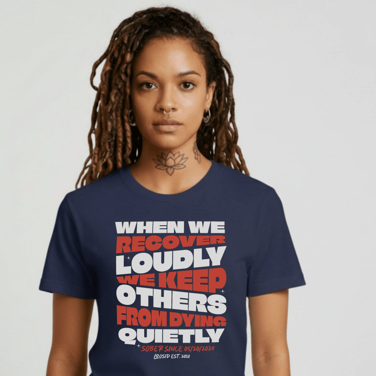 When We Recover Loudly Sober T Shirt flat lay styled image (view 3)