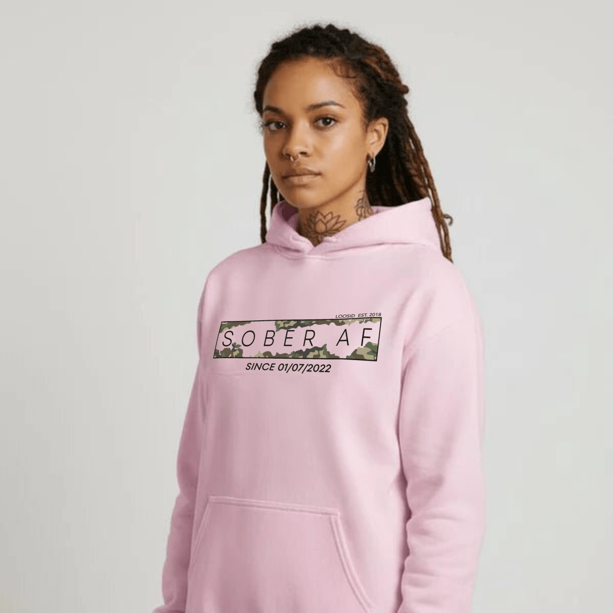 Recovery Hoodie | Unisex Sober AF Camo Hoodie with Custom Sober Date