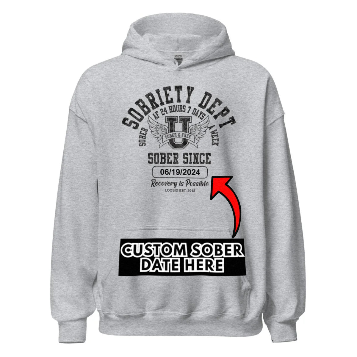 Recovery Hoodie | Sobriety Dept with Custom Sobriety Date