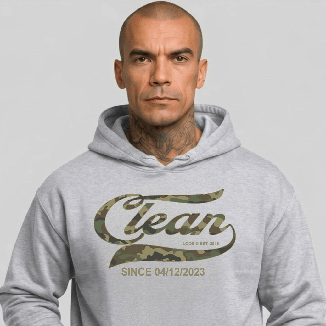 Clean Since Camo Recovery Hoodie close-up view (view 2)