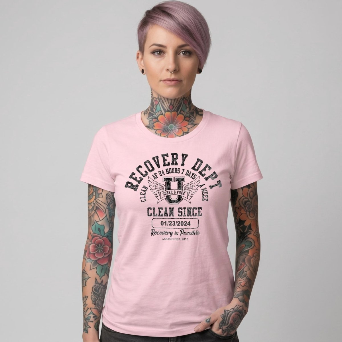 Clean Since Sobriety Sober T Shirt side view (view 16)