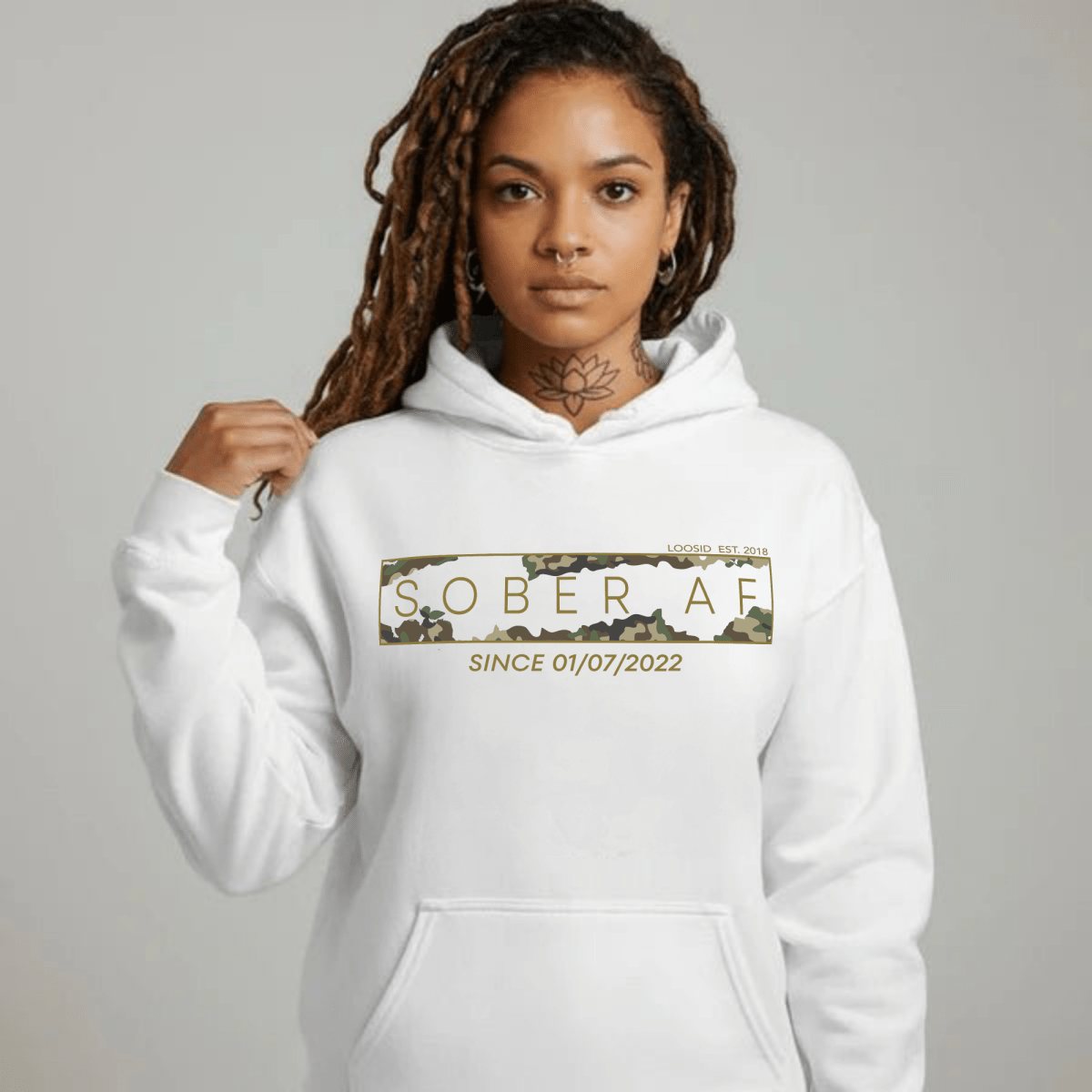 Recovery Hoodie | Unisex Sober AF Camo Hoodie with Custom Sober Date