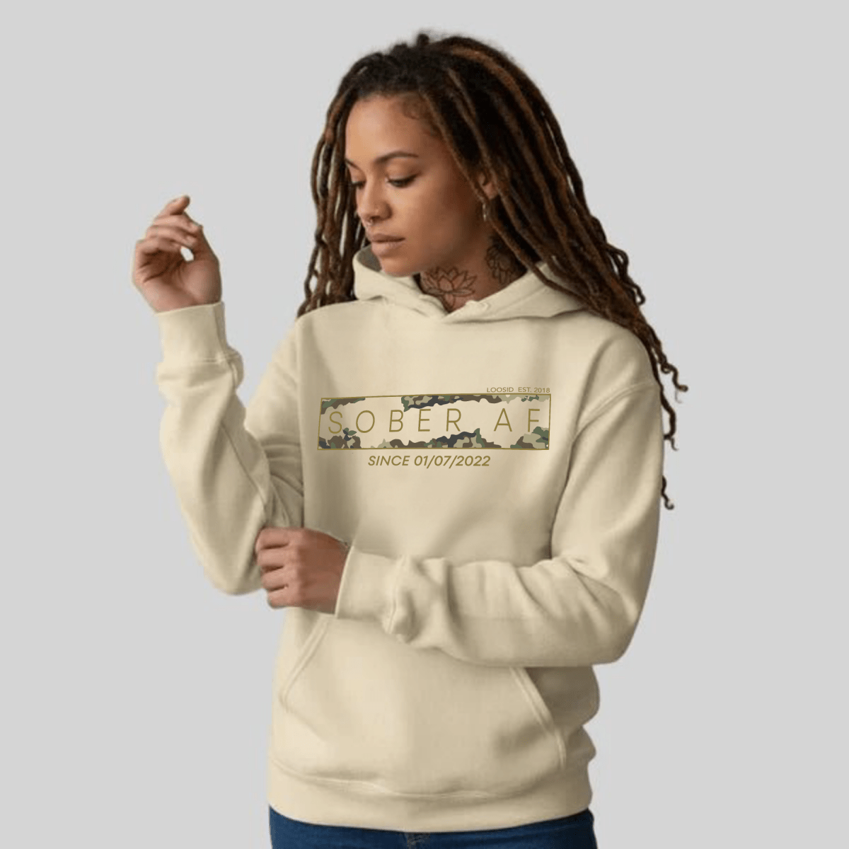 Recovery Hoodie | Unisex Sober AF Camo Hoodie with Custom Sober Date