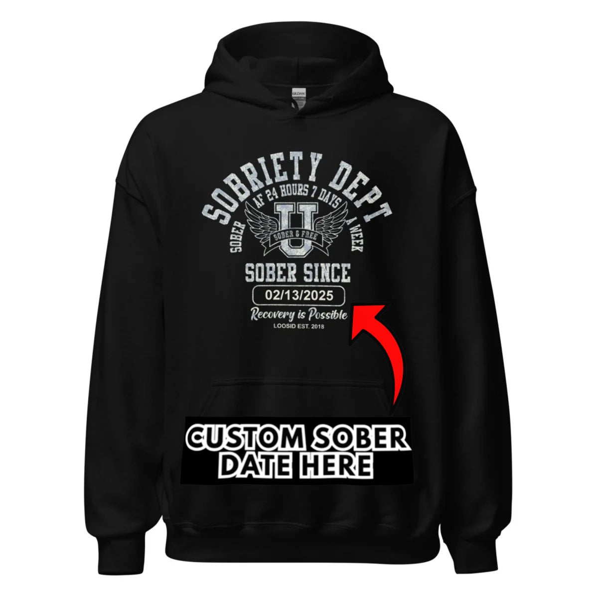 Recovery Hoodie | Sobriety Dept Hoodie with Custom Sobriety Date