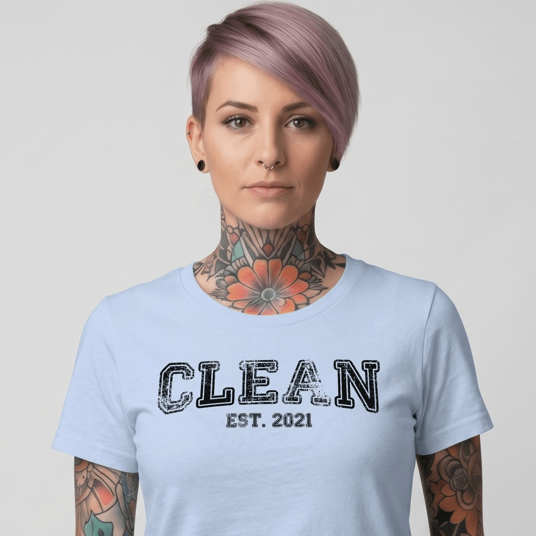 Clean T-Shirt | Women's Clean EST. Tee with Personalized Sobriety Date