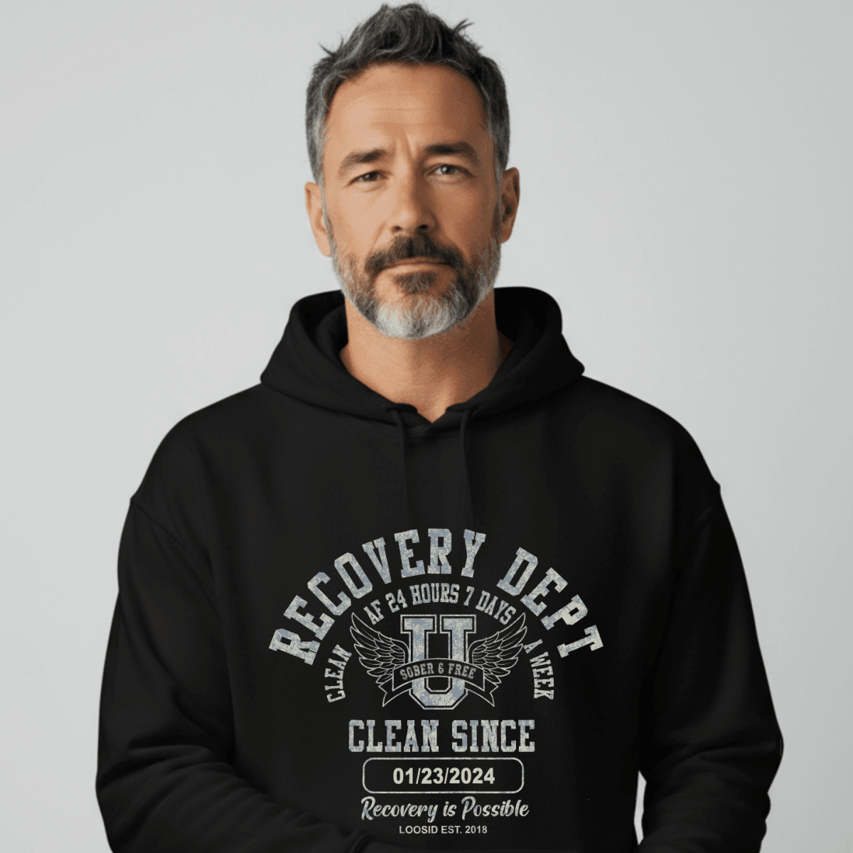 Recovery Hoodie | Sobriety Dept Hoodie with Custom Sobriety Date
