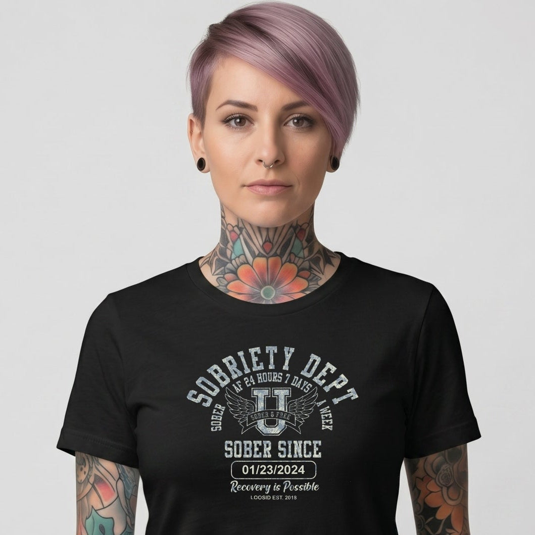 Sobriety Dept T-Shirt with Custom Sobriety Date