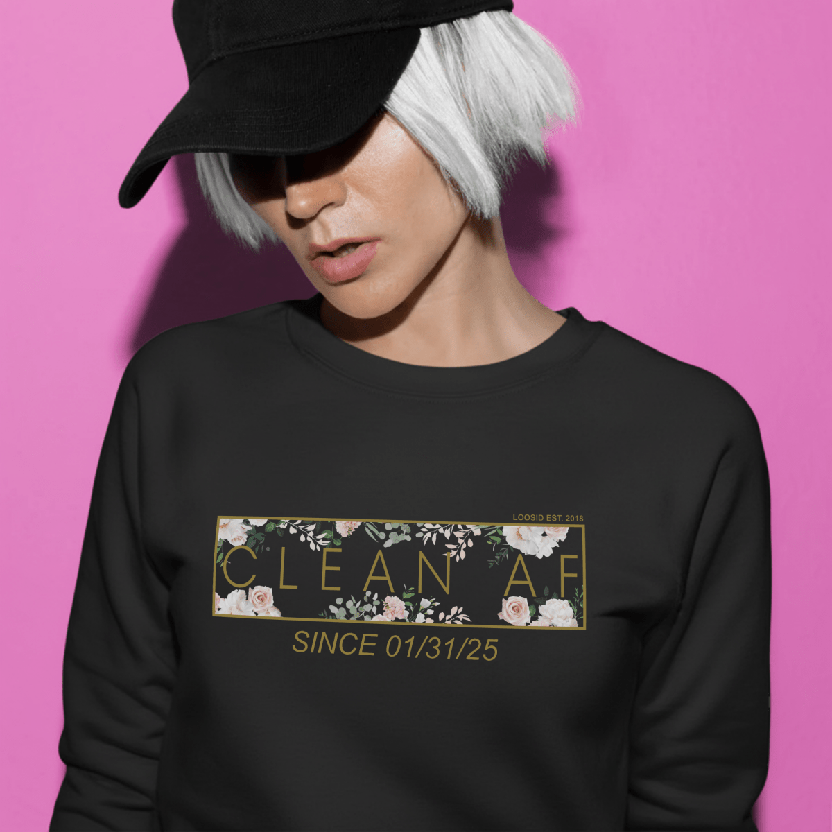 Clean AF Flower Long Sleeve T-shirt with Custom Recovery Date