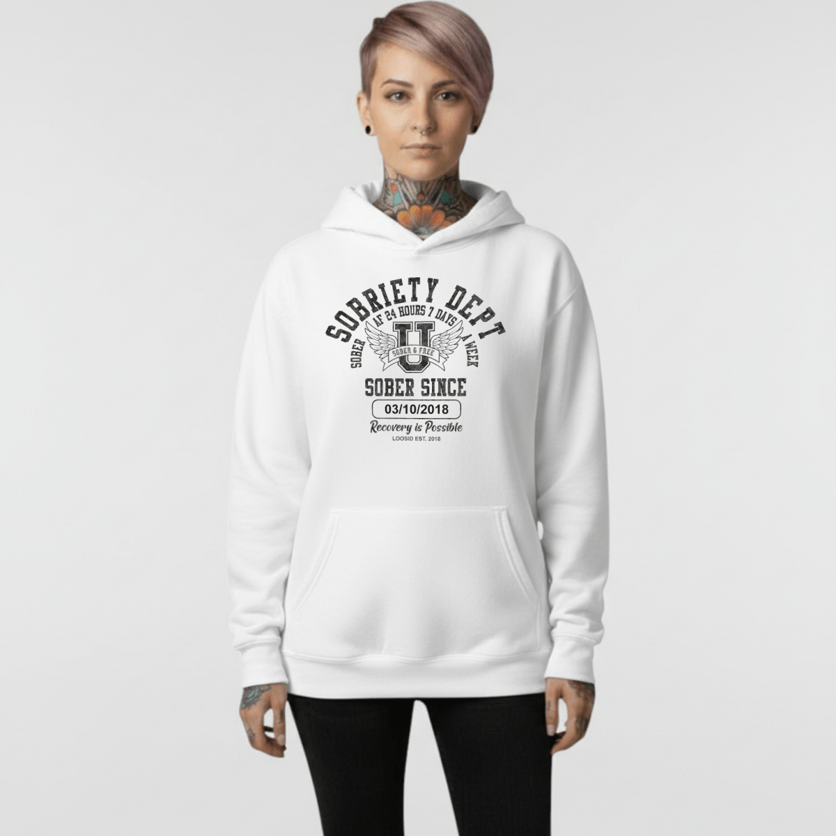 Recovery Hoodie | Sobriety Dept Sober AF 24/7 Unisex Hoodie with Custom Sobriety Date