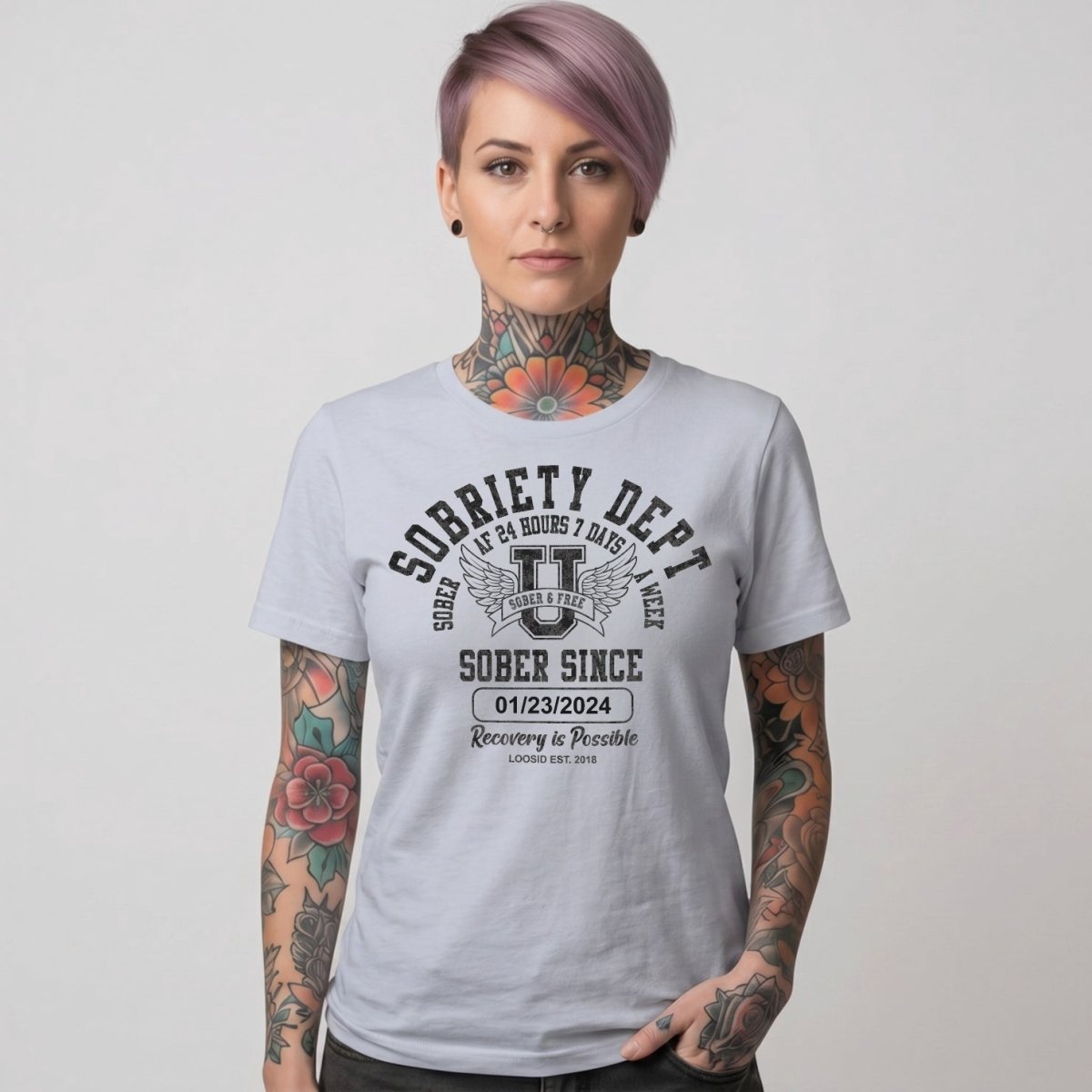 Sobriety Dept Sober T Shirt flat lay styled image (view 23)