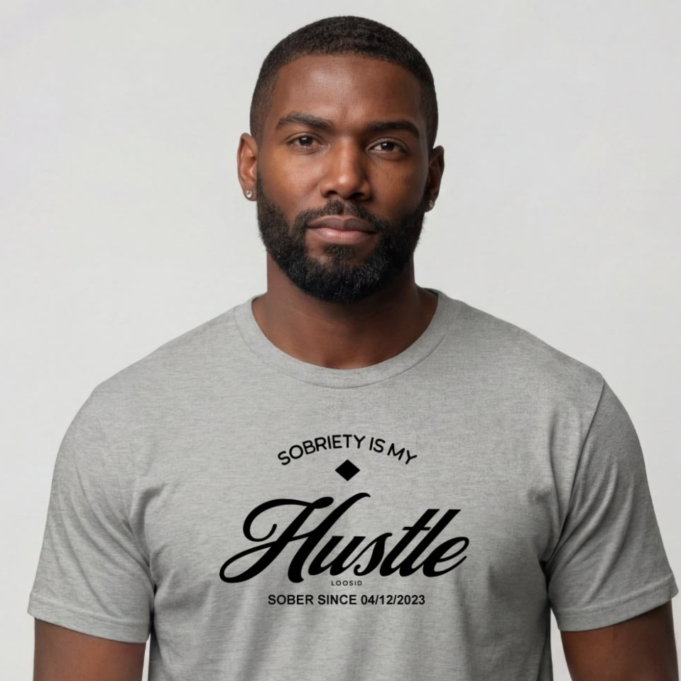 Hustle Men's Relaxed Sober T Shirt w/Personalize Sober Date