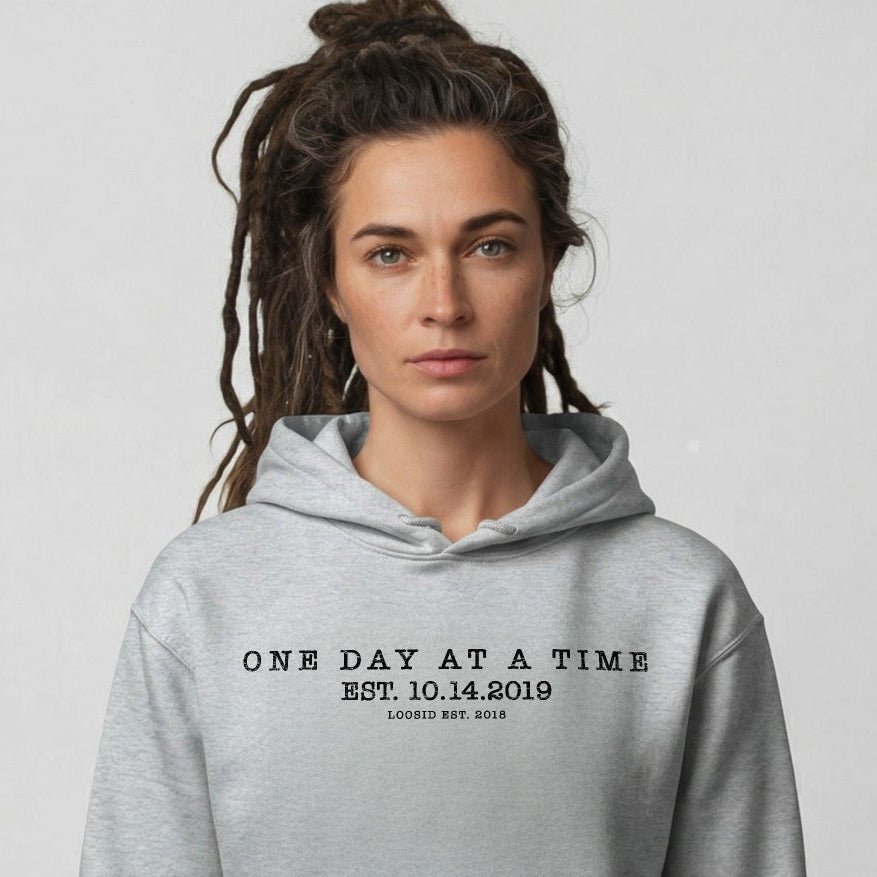 One Day At a Time Recovery Hoodie side view (view 6)