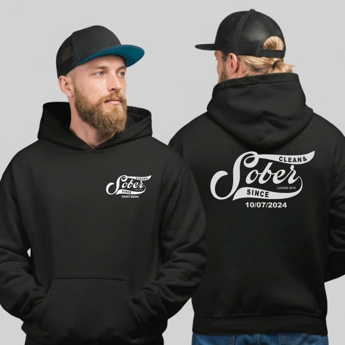 Recovery Hoodie | Sober Since Unisex Hoodie with Custom Sobriety Date front and back