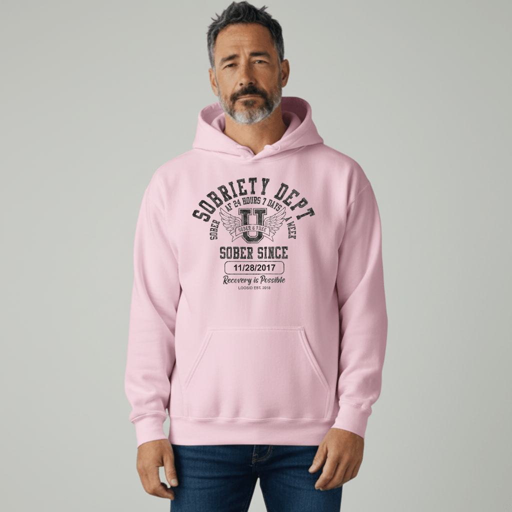 Recovery Hoodie | Sobriety Dept Sober AF 24/7 Unisex Hoodie with Custom Sobriety Date