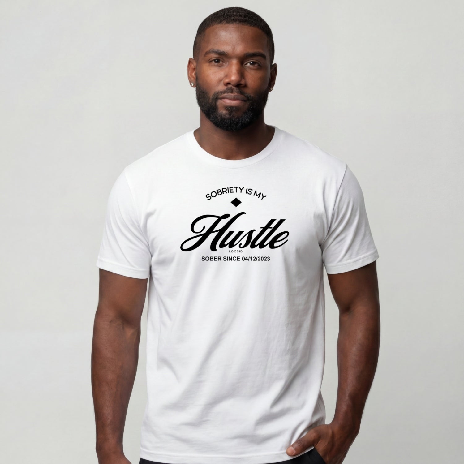 Hustle Men's Relaxed Sober T Shirt w/Personalize Sober Date