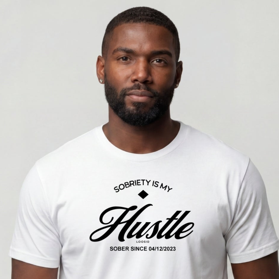 Hustle Men's Relaxed Sober T Shirt w/Personalize Sober Date
