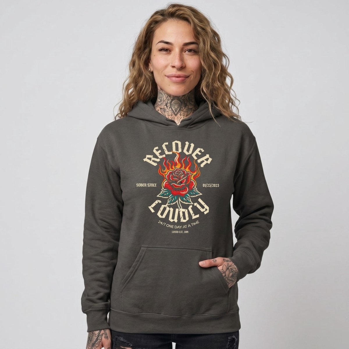Recovery Hoodie | Recover Loudly Women’s Custom Sobriety Date