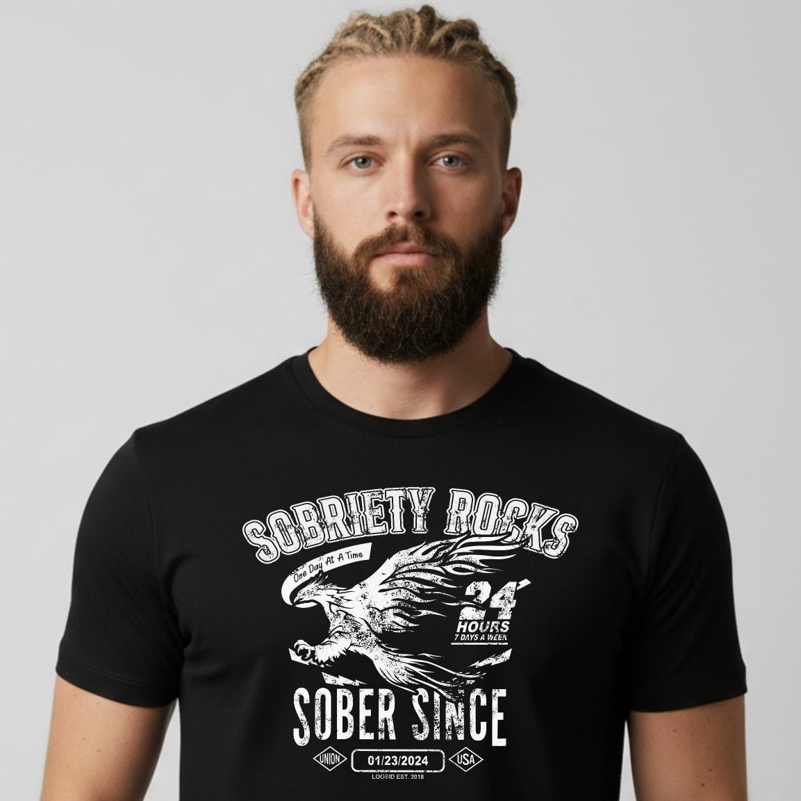 Sobriety Rocks | Men's Sober Since Tee with Custom Sobriety Date
