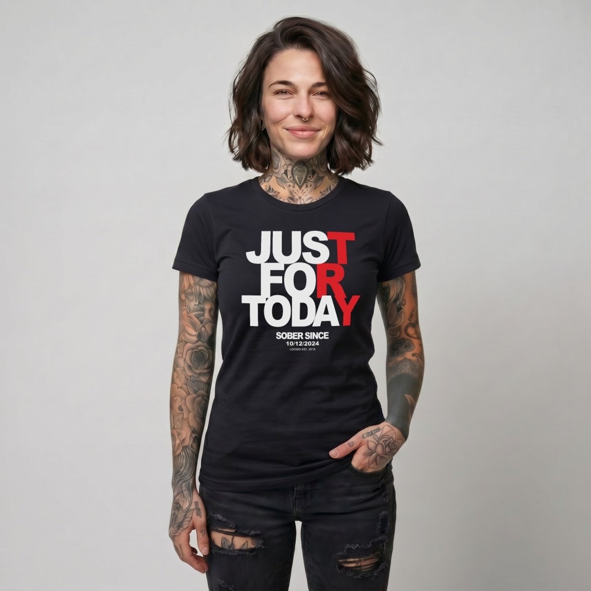 Just Try For Today Sober T Shirt with Custom Sobriety Date
