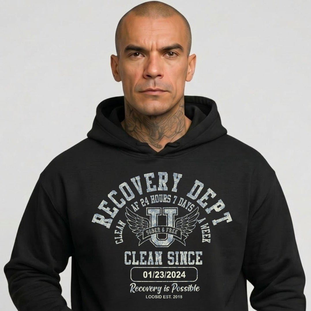 Recovery Hoodie | Recovery Dept Hoodie with Custom Sobriety Date