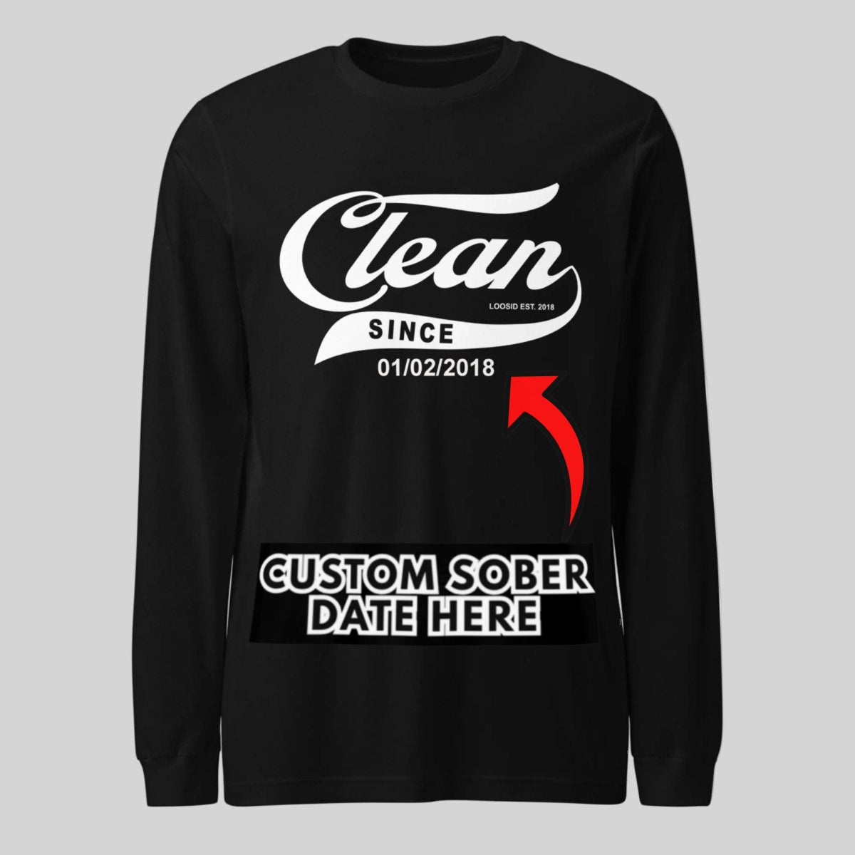 Clean Since Long Sleeve Sober T Shirt graphic detail (view 4)