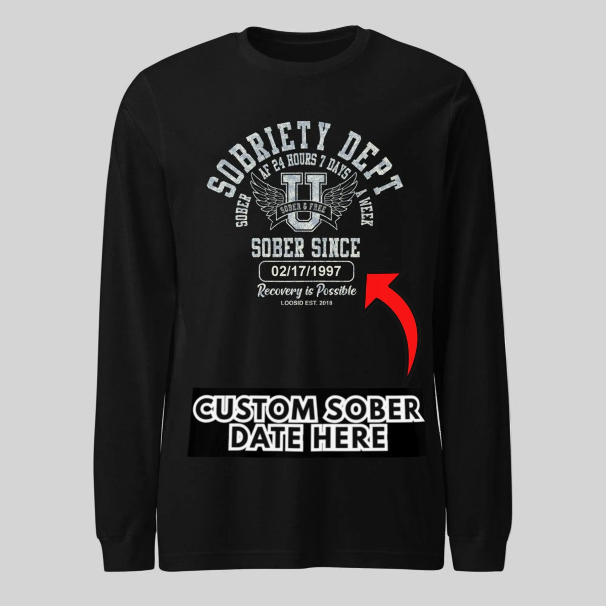 Sobriety Dept 24 7 Long Sleeve Sober T Shirt graphic detail (view 4)