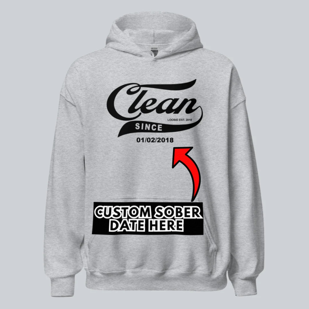 Recovery Hoodie | Men's Clean Since Hoodie with Custom Sobriety Date