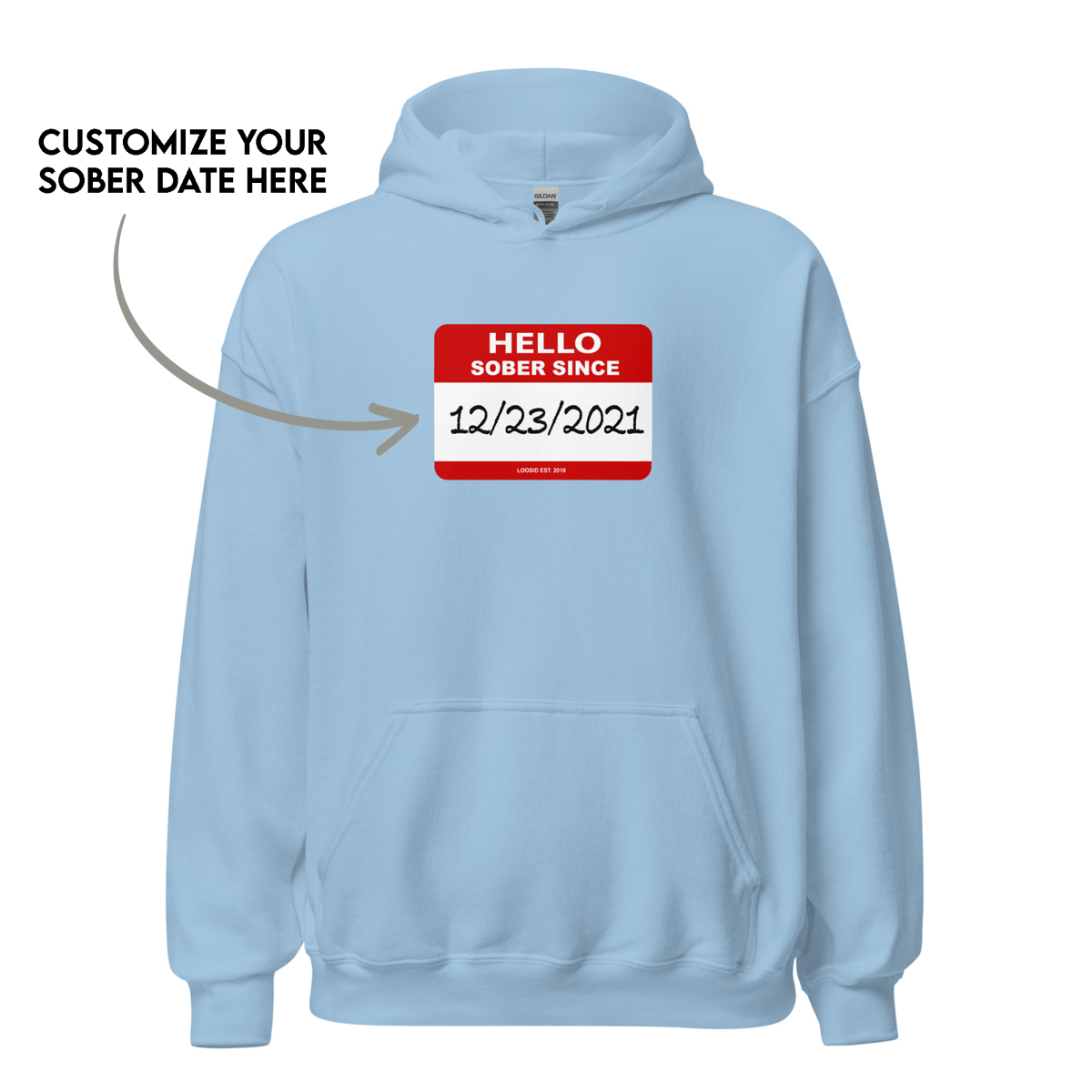 Men’s Hello Sober Since Hoodie w/ Personalized Sobriety Date