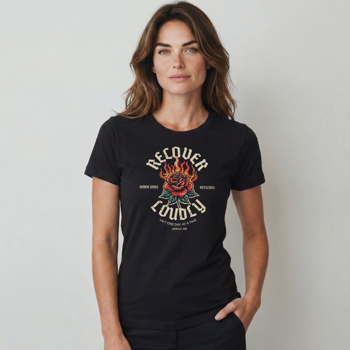 Recover Loudly Sober T Shirt with Custom Sobriety Date