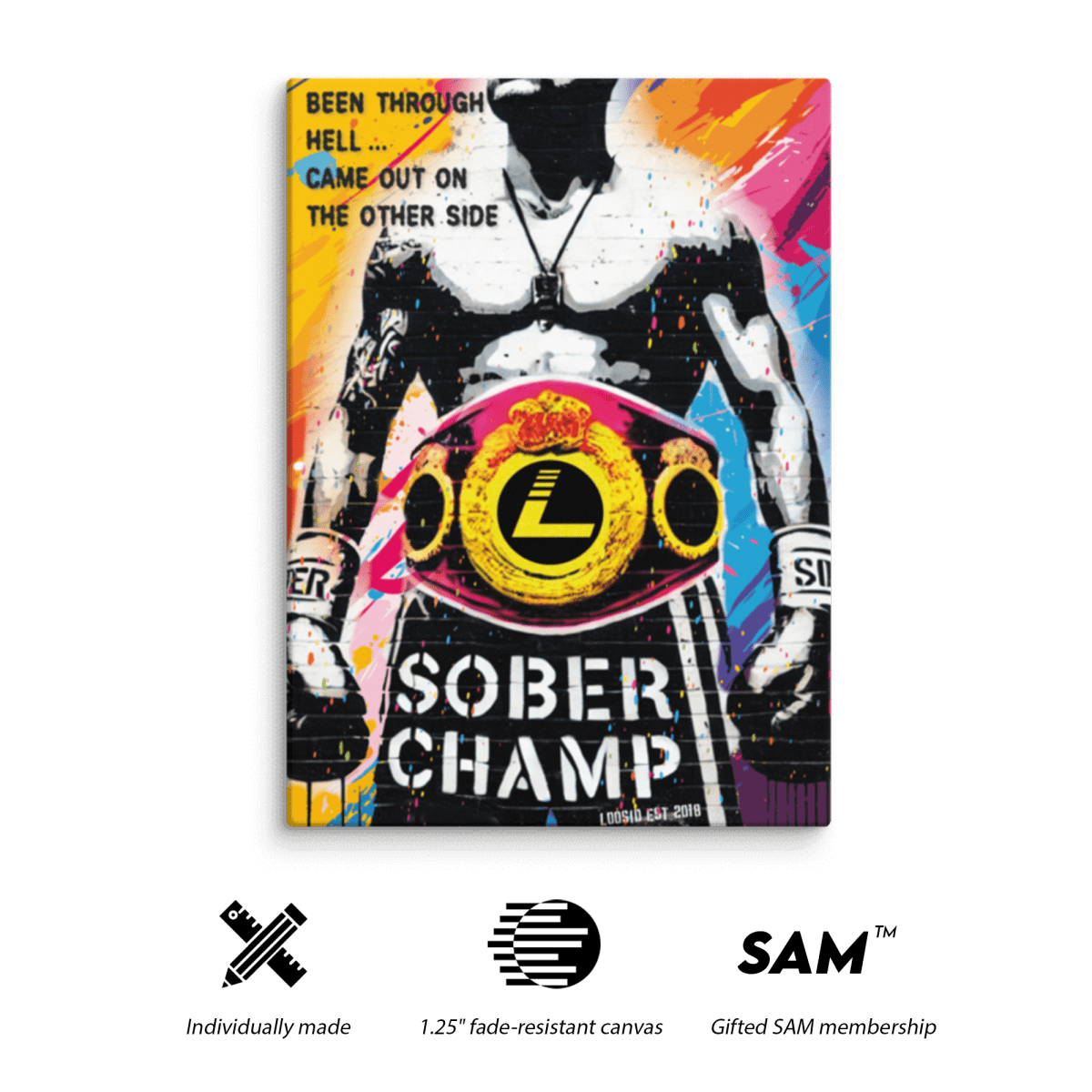 Sober Champ Canvas for Men Sobriety Art graphic detail (view 4)