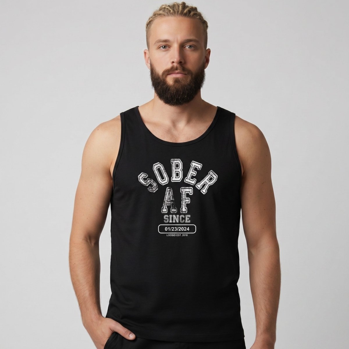 Sober AF Sober Tank Top graphic detail (view 4)