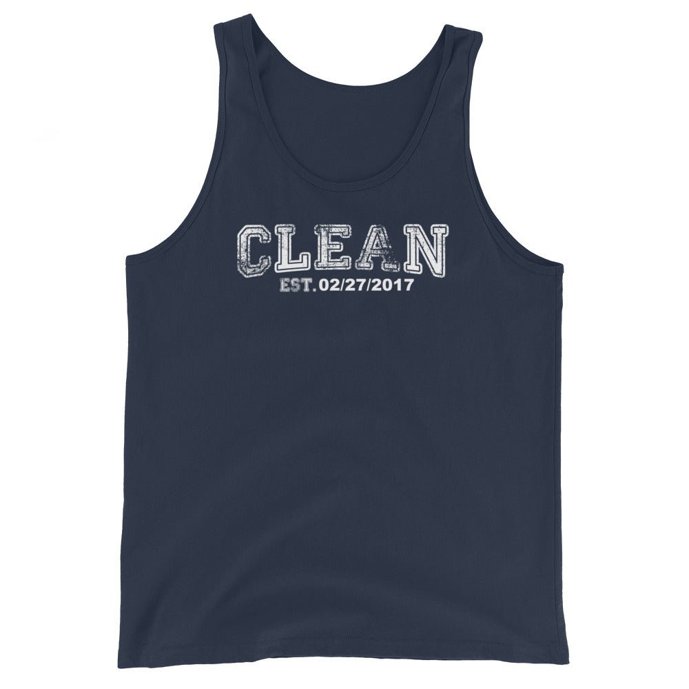 Clean Men's W Personalize Recovery Date Sober Tank Top flat lay styled image (view 3)