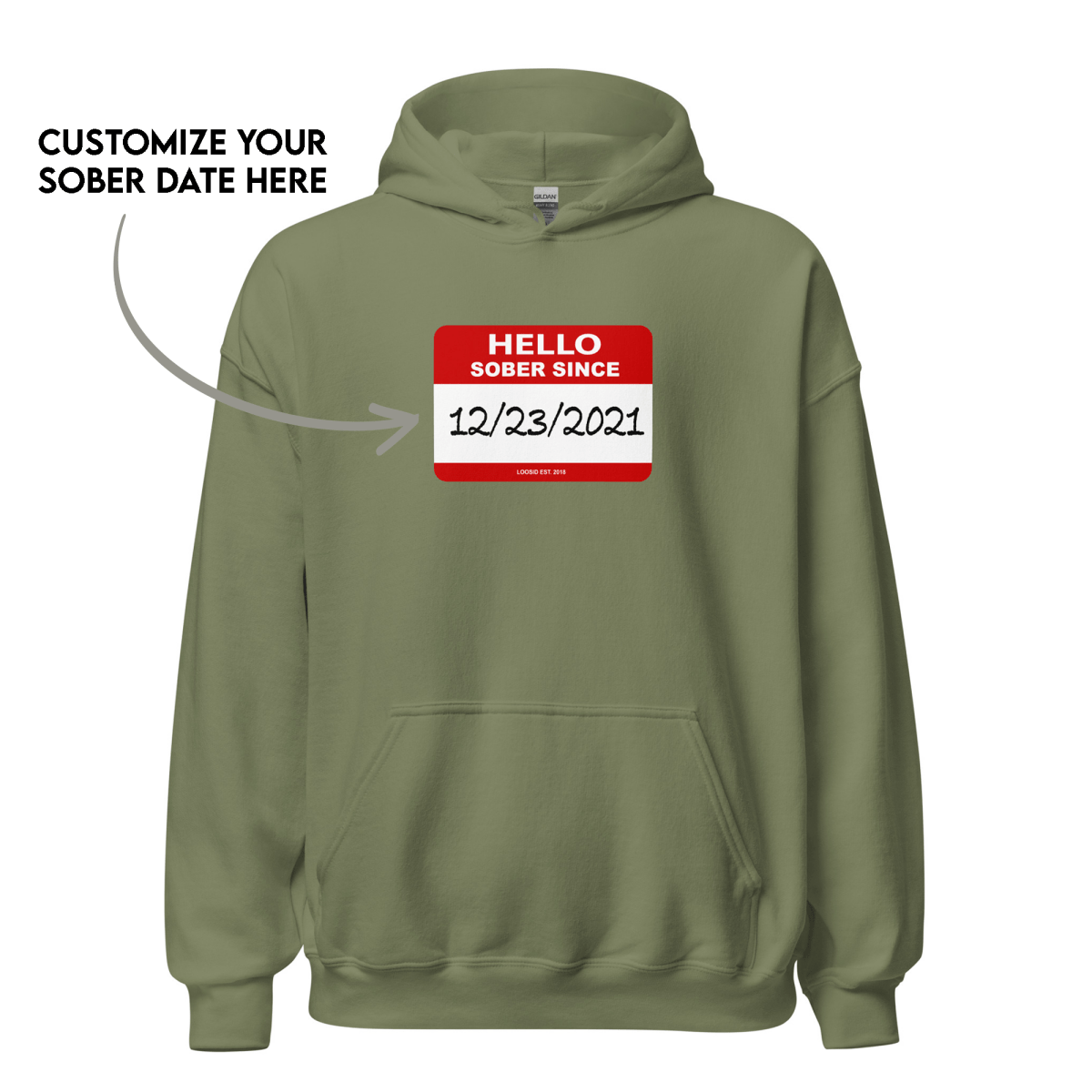 Men’s Hello Sober Since Hoodie w/ Personalized Sobriety Date