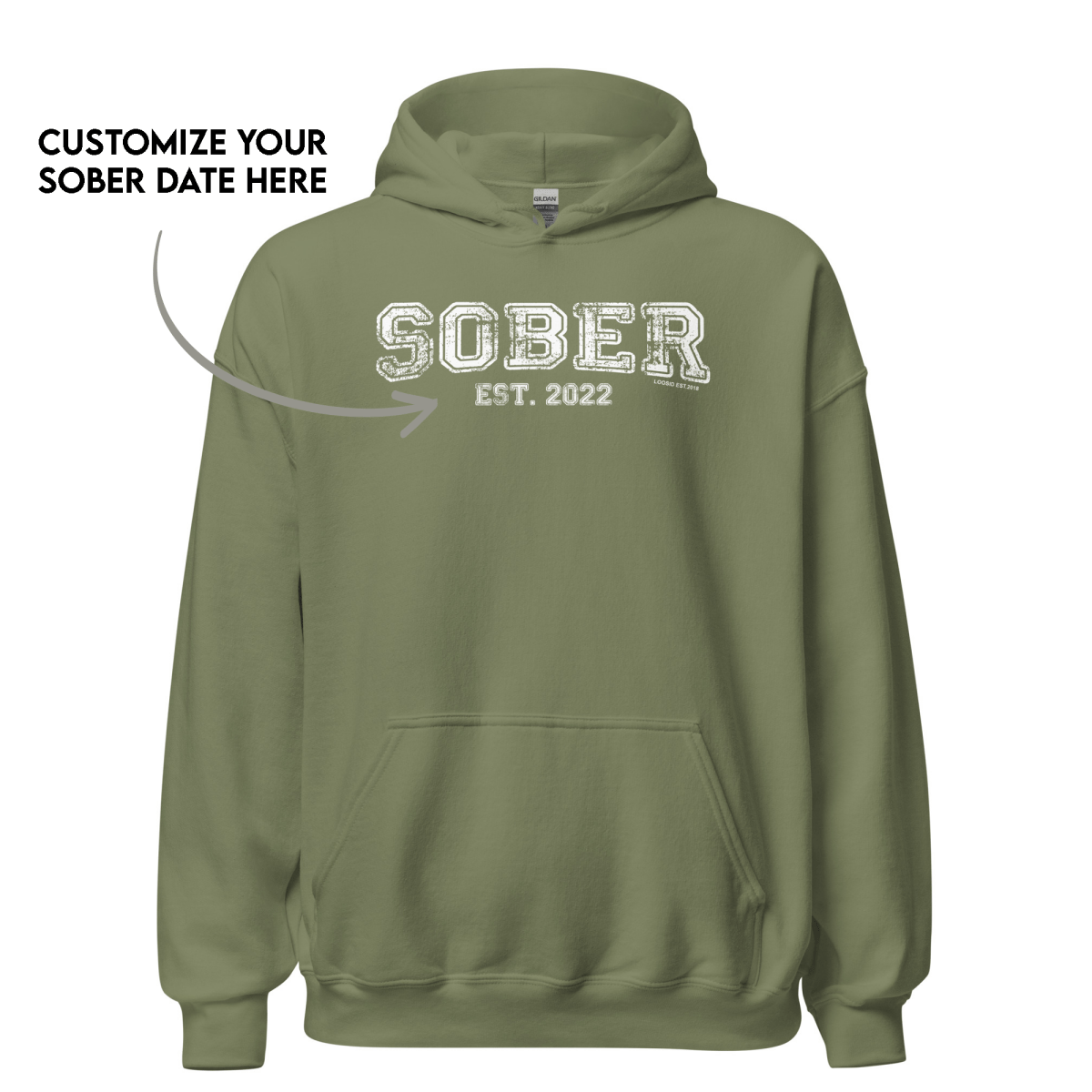 Sober Est. Hoodie w Personalized Sobriety Year Recovery Hoodie graphic detail (view 14)