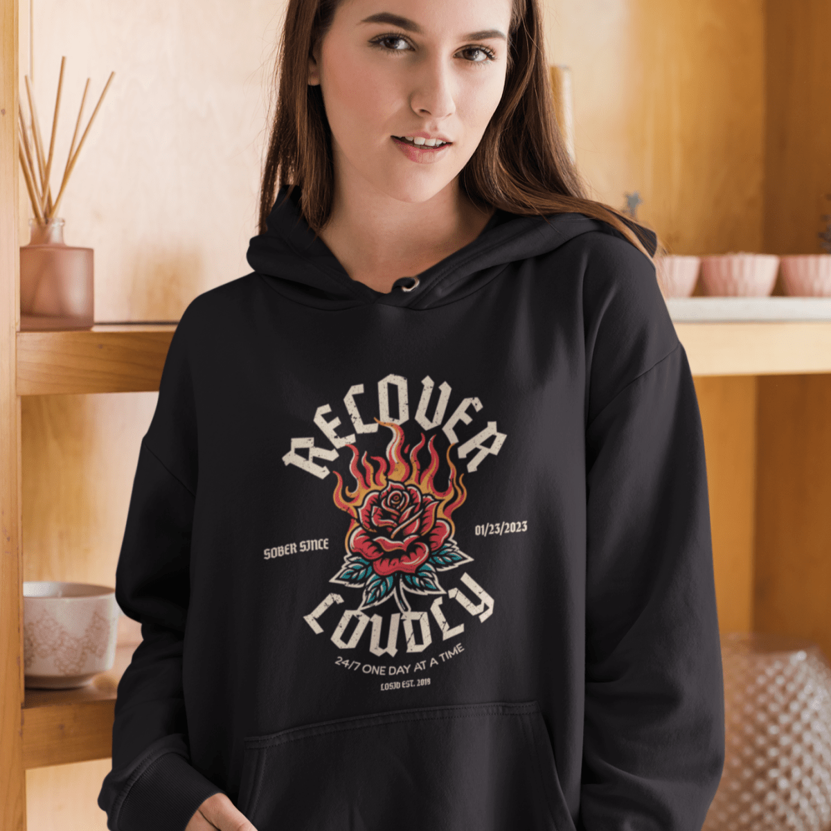 Recovery Hoodie with custom sobriety date design