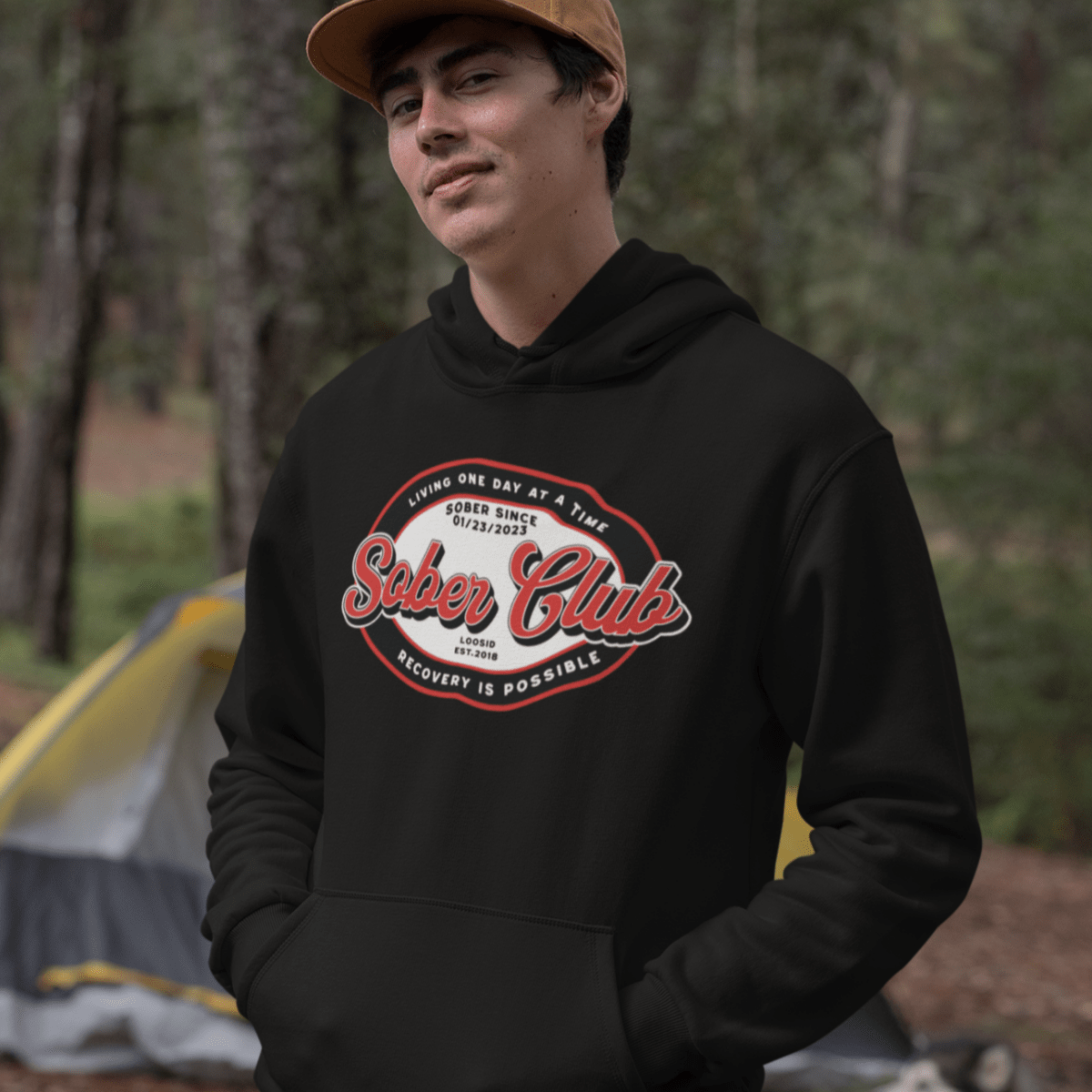 Sober Club Badge Unisex Hoodie with Custom Sobriety Date