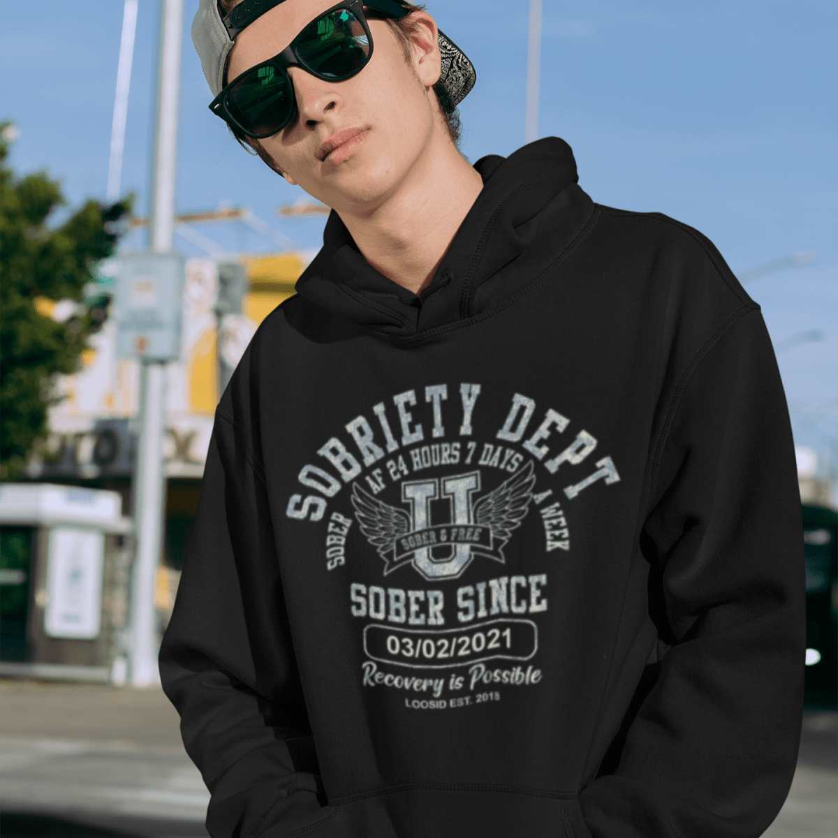 Sobriety Dept Unisex Hoodie – Sober AF 24/7 with Custom Sobriety Date
Hoodie