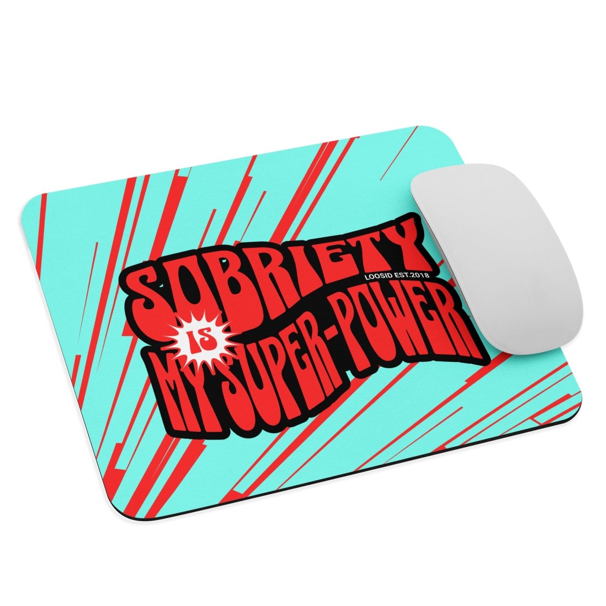 Sobriety Power Recovery Mouse Pad flat lay styled image (view 3)