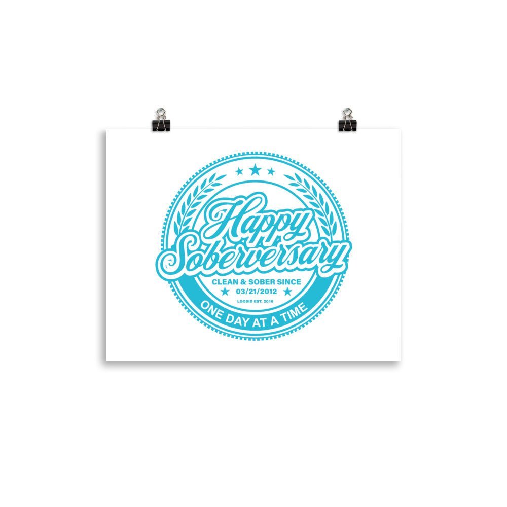 Loosid Happy Soberversary Shield Lt. Blue Paper Sobriety Art featuring the design