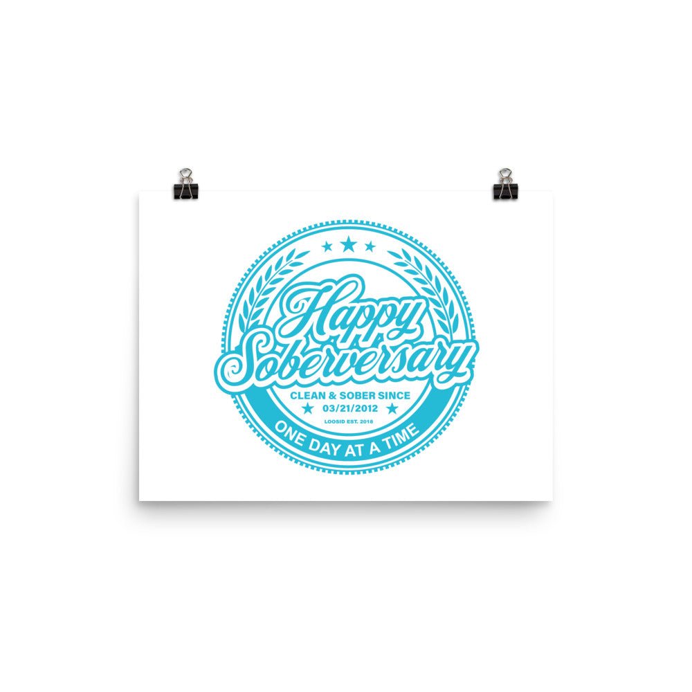 Happy Soberversary Shield Lt. Blue Paper Sobriety Art flat lay styled image (view 3)