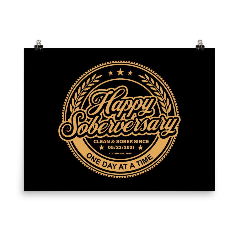 Happy Soberversary Shield Black Paper Poster