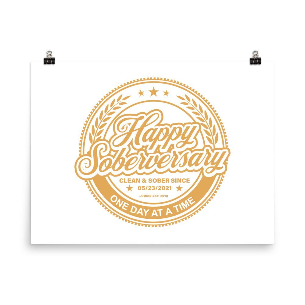Happy Soberversary Shield White Paper Poster