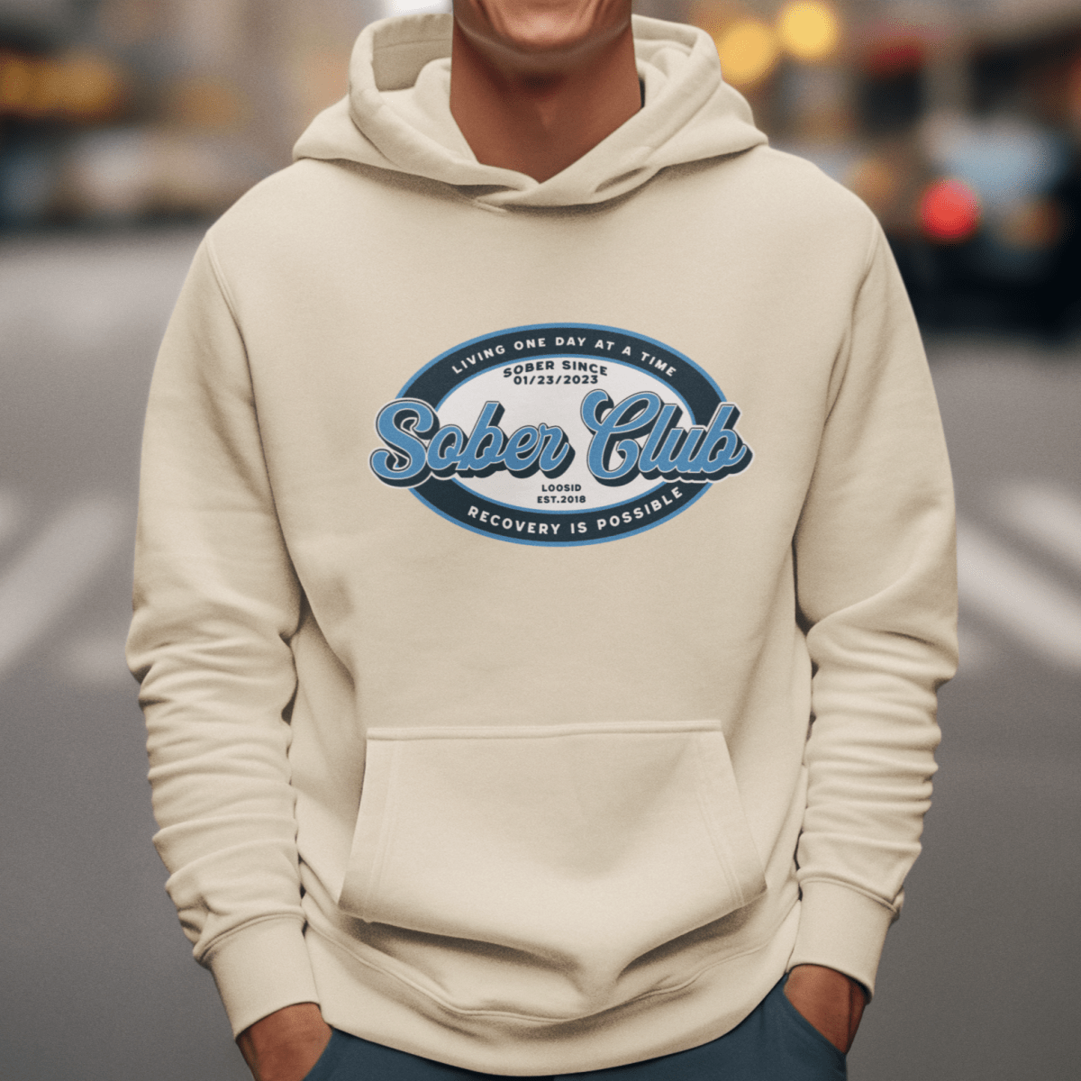 Sober Club Badge Unisex Hoodie with Custom Sobriety Date